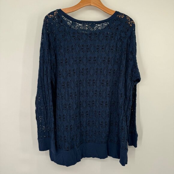 Chico's 3 Blue  Long Sleeve Pullover top shirt stretch knit lace Size XL - Picture 6 of 8
